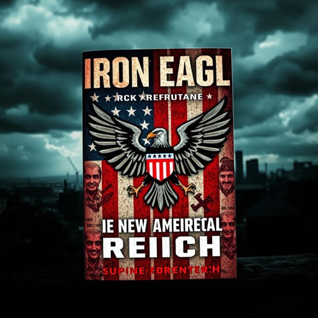 A striking book cover for 'Iron Eagle: The New American Reich', featuring a dark, foreboding atmosphere