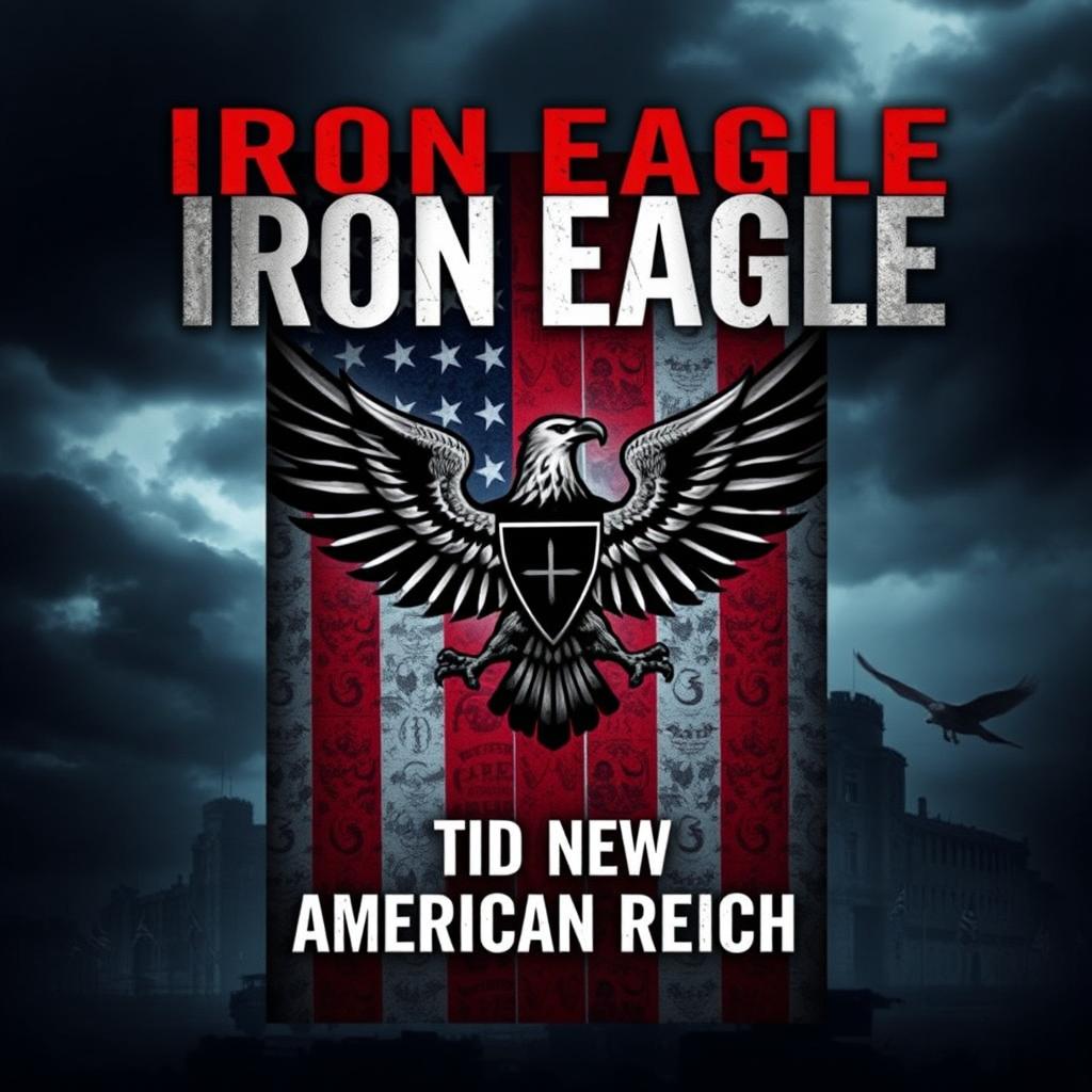 A striking book cover for 'Iron Eagle: The New American Reich', featuring a dark, foreboding atmosphere