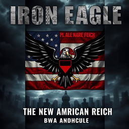 A striking book cover for 'Iron Eagle: The New American Reich', featuring a dark, foreboding atmosphere