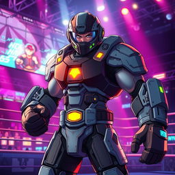 An anime-style book cover showcasing a boxer in a combat stance, adorned in an oversized, futuristic battle suit