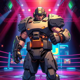 An anime-style book cover showcasing a boxer in a combat stance, adorned in an oversized, futuristic battle suit