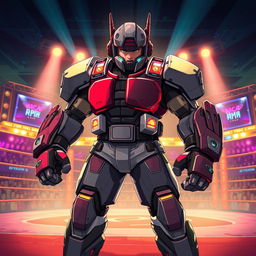 An anime-style book cover showcasing a boxer in a combat stance, adorned in an oversized, futuristic battle suit