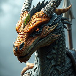 A close-up portrait of a dragon with a topaz-colored head, detail-rich and vividly textured