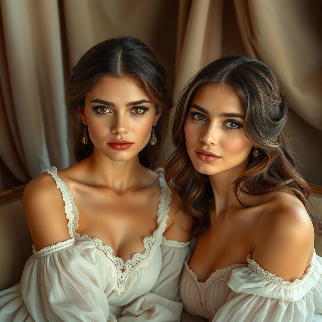 A tasteful and artistic portrayal of French girls with elegant, confident expressions, depicted in a setting that reflects classic French artistry