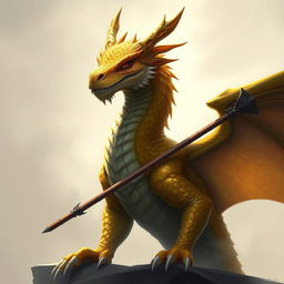 A majestic dragon with a yellow-orange colored head, its scales shimmering in the light