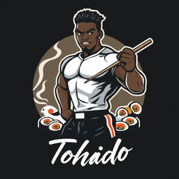 A football logo featuring a strong and confident black man named Edson, depicted in a stylized, dynamic pose, showcasing his athleticism