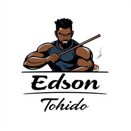 A football logo featuring a strong and confident black man named Edson, depicted in a stylized, dynamic pose, showcasing his athleticism