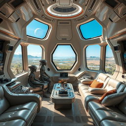 The spaceship room of an alien civilization, featuring a high-tech design for a unique interior