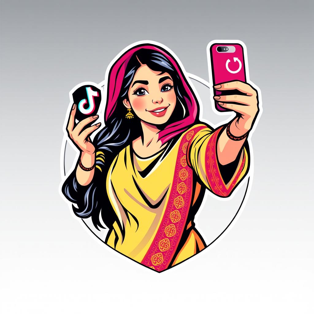 A vibrant football logo featuring an Arabic girl taking a selfie with an iPhone