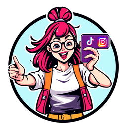 A vibrant football logo featuring a girl with glasses taking a selfie with an iPhone