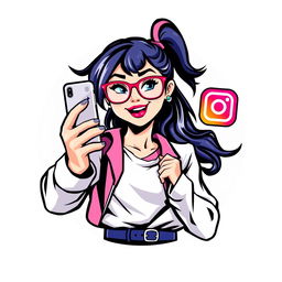 A vibrant football logo featuring a girl with glasses taking a selfie with an iPhone