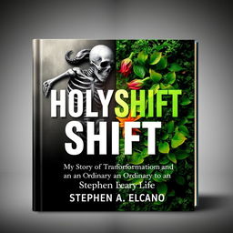 A compelling book cover for 'Holyshift: My Story of Transformation from an Ordinary to an Extraordinary Life' by Stephen A Elcano, artistically depicting the duality of death and life