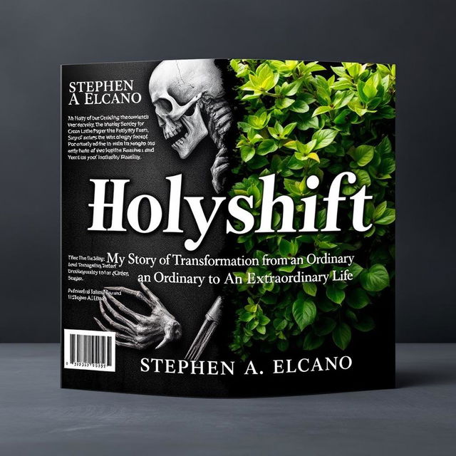 A compelling book cover for 'Holyshift: My Story of Transformation from an Ordinary to an Extraordinary Life' by Stephen A Elcano, artistically depicting the duality of death and life