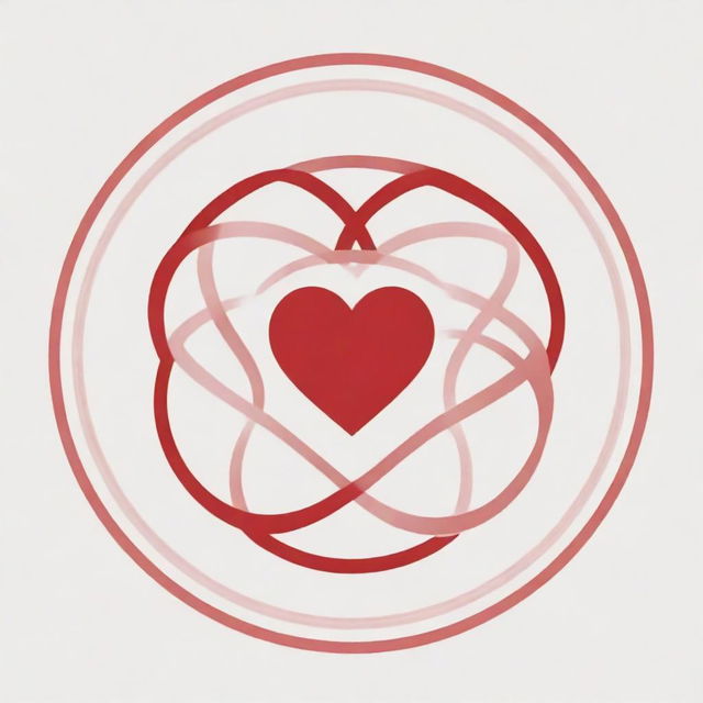 A symbol with intertwined hearts representing love, surrounded by a circular line conveying unity and family.