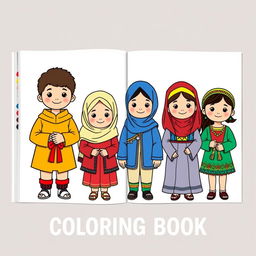 A coloring book featuring children in a variety of cultural attires addresses societal challenges by promoting cultural awareness, inclusivity, and diversity from a young age