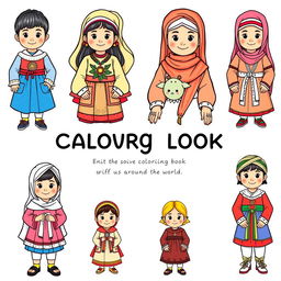 A coloring book featuring children in a variety of cultural attires addresses societal challenges by promoting cultural awareness, inclusivity, and diversity from a young age