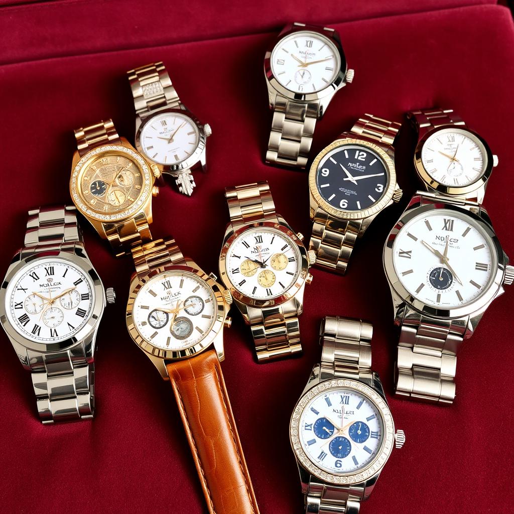 A collection of luxury watches, elegantly displayed on a velvet surface