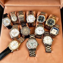 A collection of luxury watches, elegantly displayed on a velvet surface