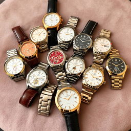 A collection of luxury watches, elegantly displayed on a velvet surface