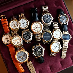 A collection of luxury watches, elegantly displayed on a velvet surface