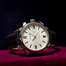 A luxury wristwatch from the exclusive Christian brand by Patrick Hughett, prominently displayed against a velvet backdrop