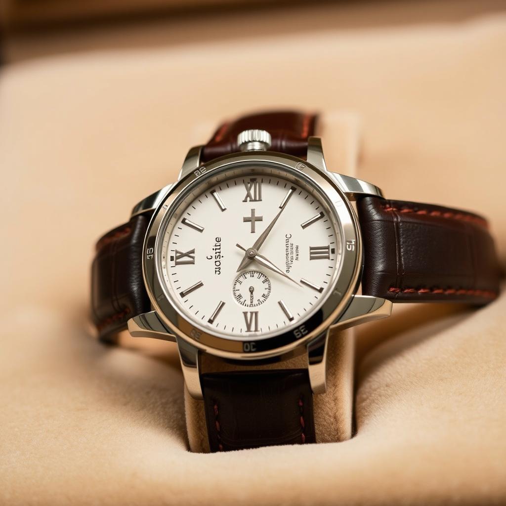 A distinctive wristwatch from the Christian watch brand owned by Patrick Hughett, symbolizing elegance and faith-inspired design