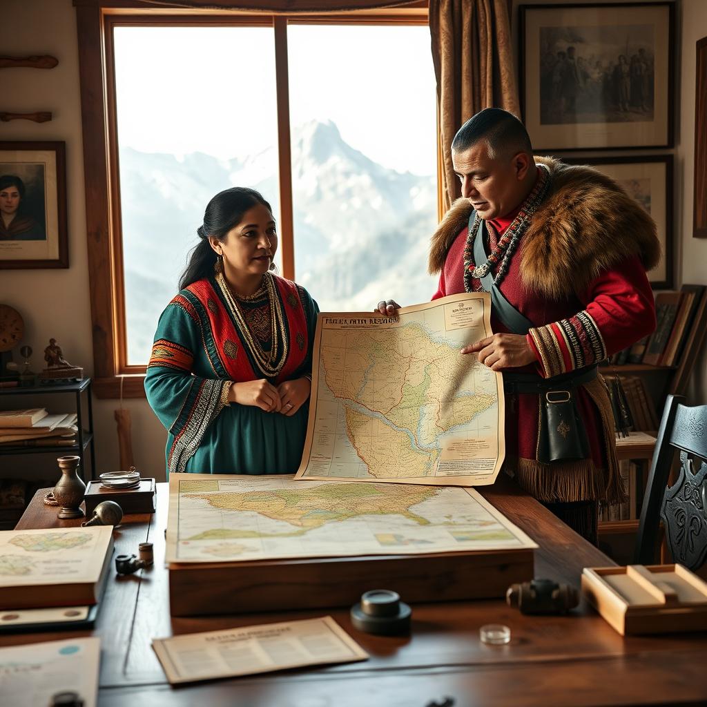 Micaela Bastidas and her husband, Tupac Amaru II, stand together in their home, fervently organizing their resistance plans