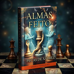 A captivating book cover featuring the title 'Almas Feito Peças de Xadrez'