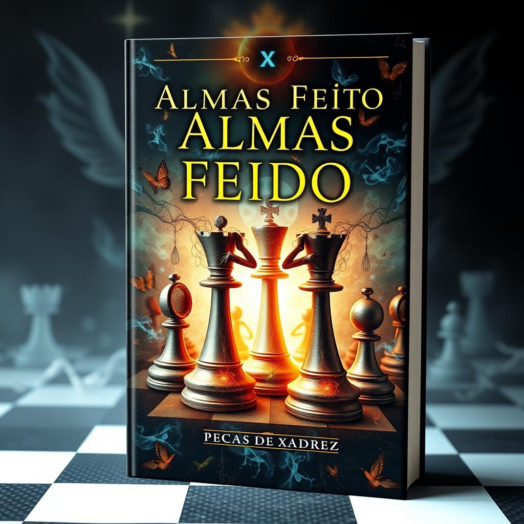 A captivating book cover featuring the title 'Almas Feito Peças de Xadrez'