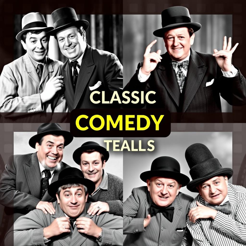 A collage of classic comedy movie teams showcasing their most iconic moments