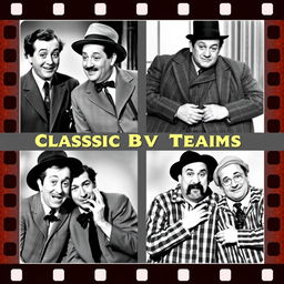 A collage of classic comedy movie teams showcasing their most iconic moments