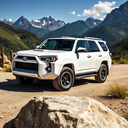 A 2019 white Toyota 4Runner SUV prominently displayed in a stunning outdoor setting