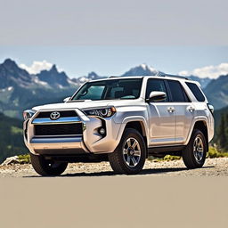 A 2019 white Toyota 4Runner SUV prominently displayed in a stunning outdoor setting