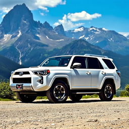 A 2019 white Toyota 4Runner SUV prominently displayed in a stunning outdoor setting