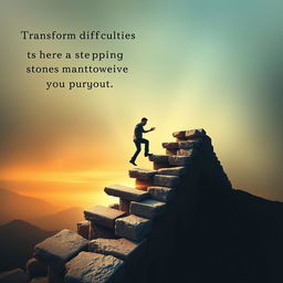 A captivating image for an A4 sheet illustrating the concept of transforming difficulties into stepping stones towards achieving one's purpose