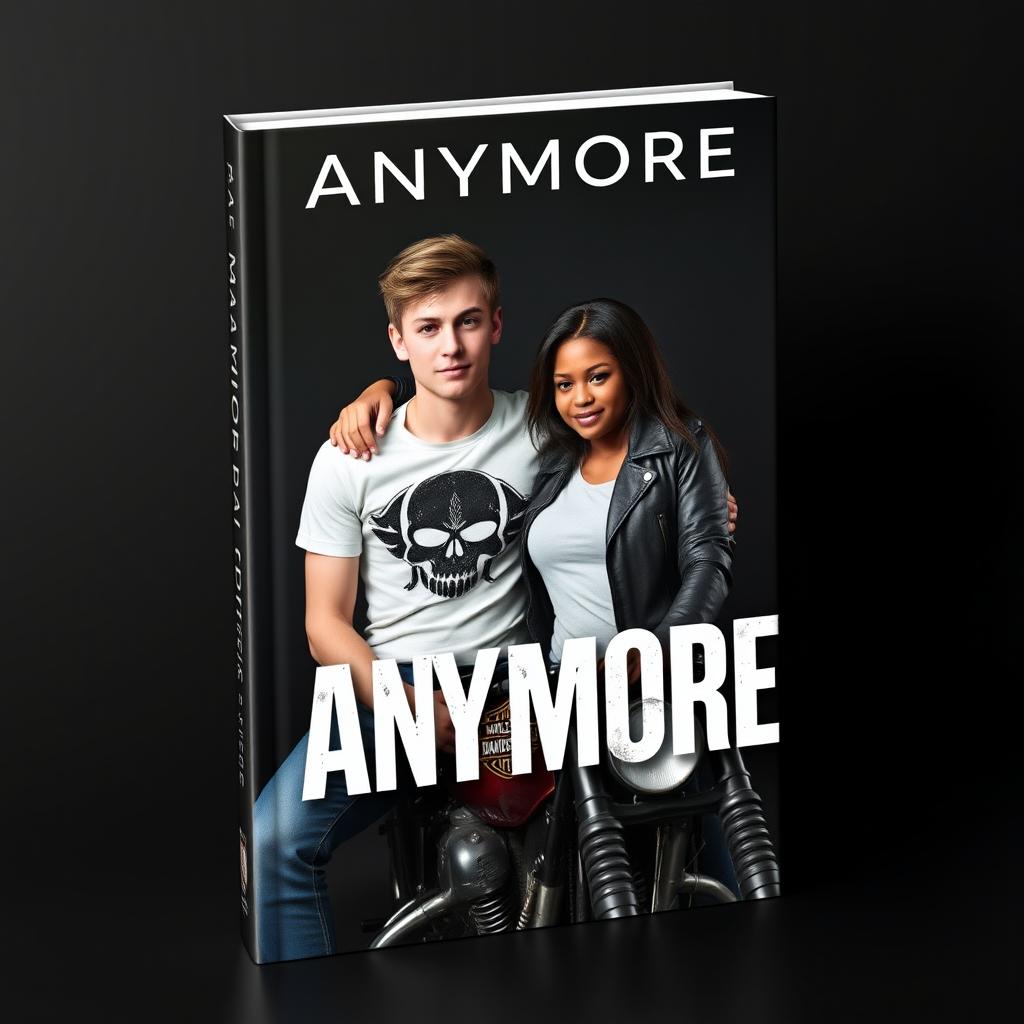 3D book cover featuring a title 'ANYMORE' at the top