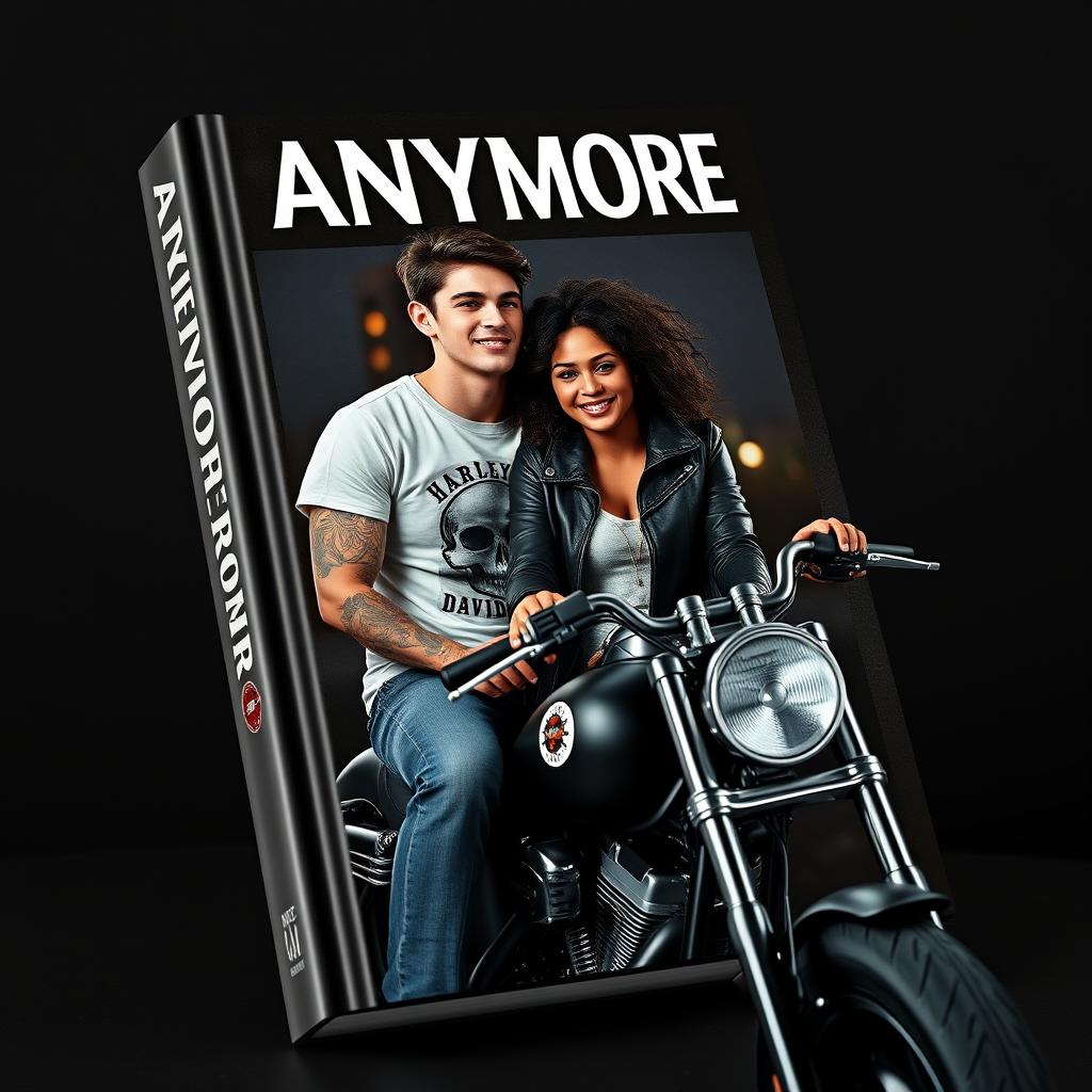 3D book cover featuring a title 'ANYMORE' at the top