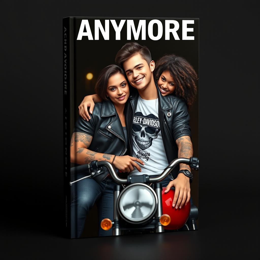 3D book cover featuring a title 'ANYMORE' at the top