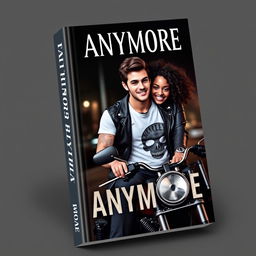 3D book cover featuring a title 'ANYMORE' at the top