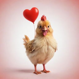 A cute chicken with a vibrant red heart symbol emanating warmth and love