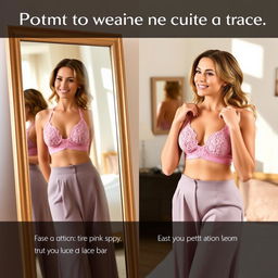 A comprehensive guide to wearing a pink bra, demonstrated by a confident, stylish woman