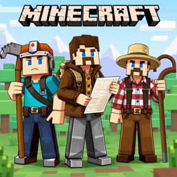 Three characters from the Minecraft universe, each with distinct appearances