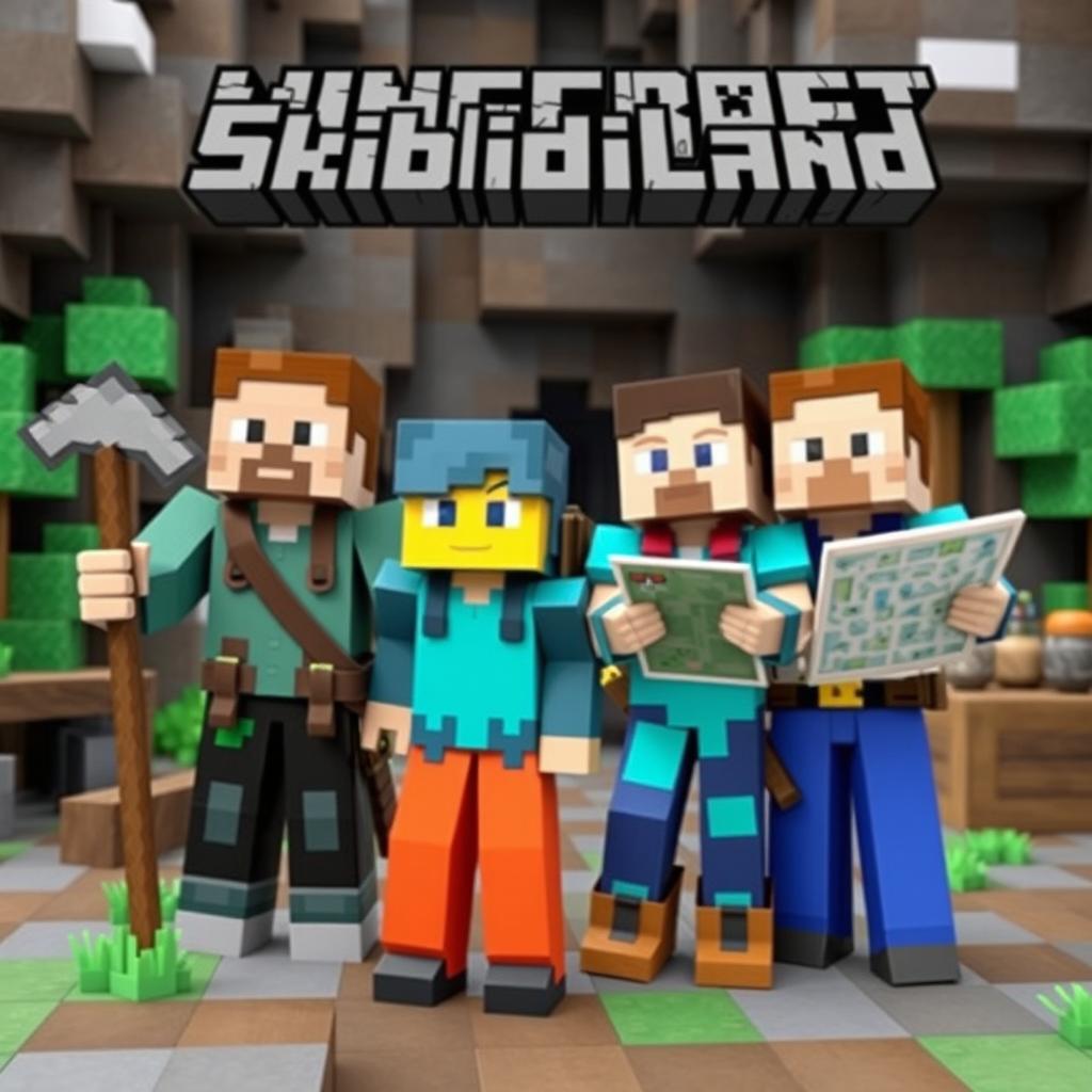 A YouTube thumbnail featuring two men and one woman in a Minecraft survival world, each with unique skins and survival gear