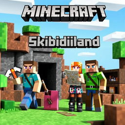 A YouTube thumbnail featuring two men and one woman in a Minecraft survival world, each with unique skins and survival gear