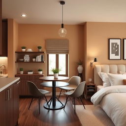 a contemporary guest room design adjacent to the kitchen, featuring a seamless blend of comfort and style