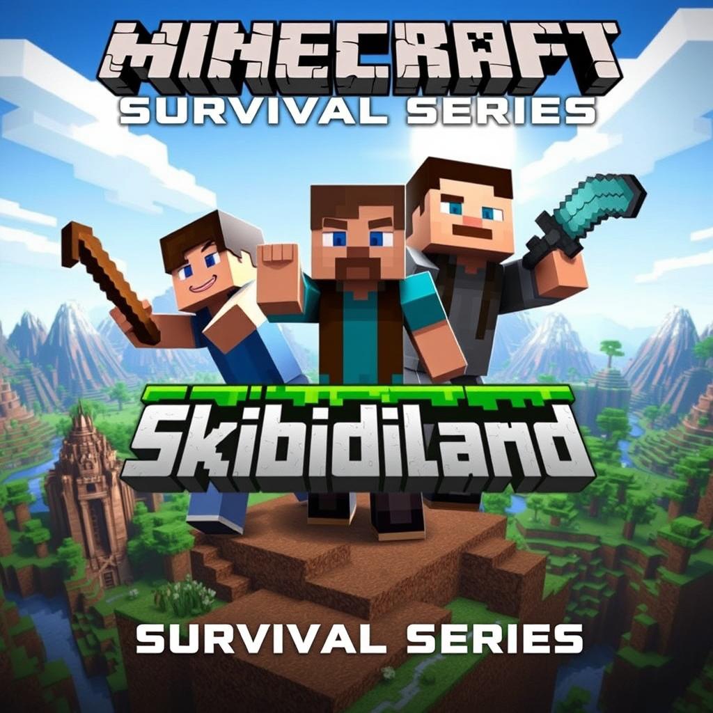 A striking thumbnail for a Minecraft survival series with the title 'Skibidiland'