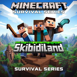 A striking thumbnail for a Minecraft survival series with the title 'Skibidiland'