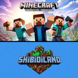 A striking thumbnail for a Minecraft survival series with the title 'Skibidiland'