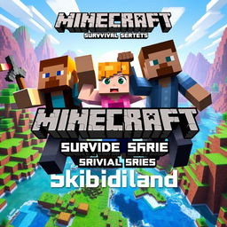 A striking thumbnail for a Minecraft survival series with the title 'Skibidiland'