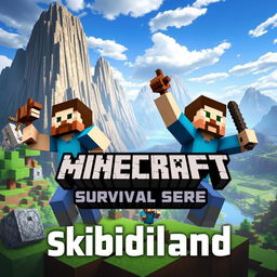 An engaging thumbnail for a Minecraft survival series titled 'Skibidiland'